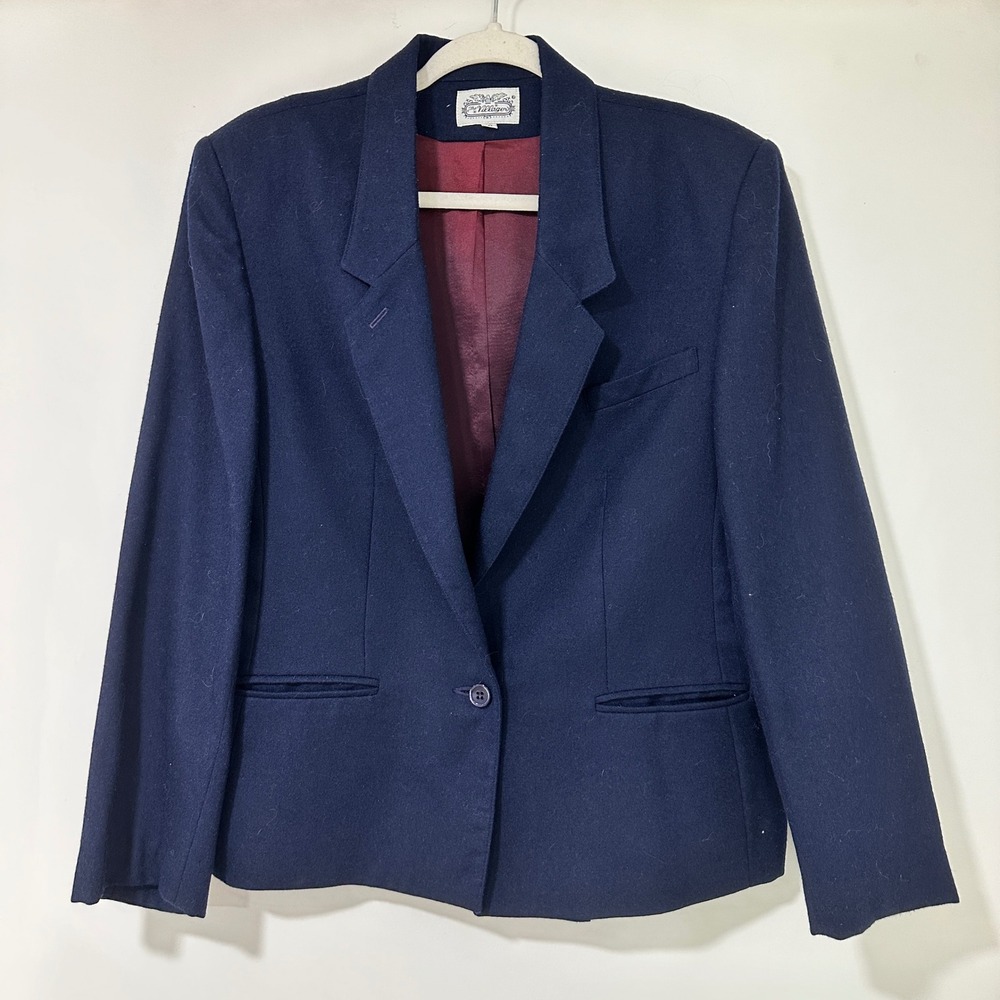 The Villager Vintage Wool Blazer Womens 16 Navy Blue Suit Jacket Career